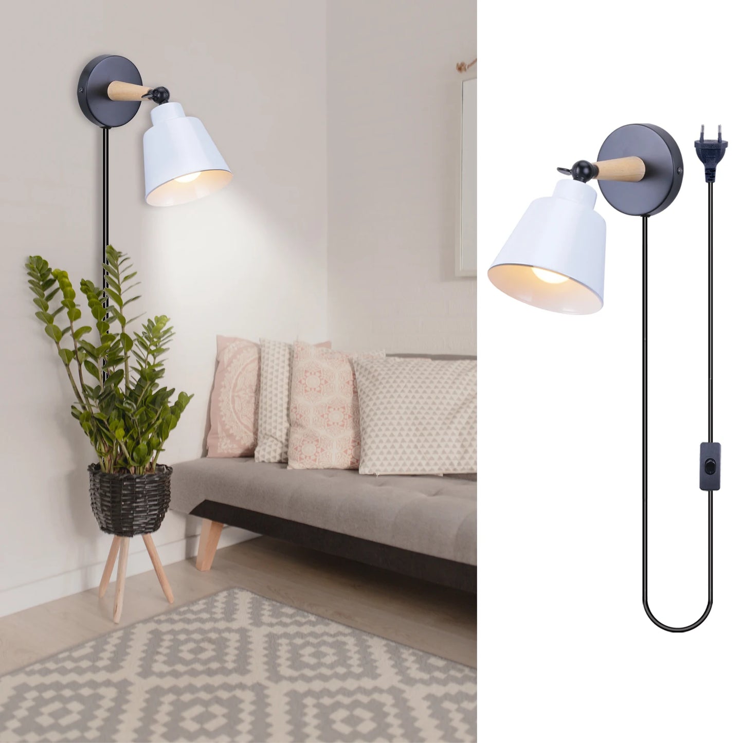 applique murale scandinave avec interrupteur